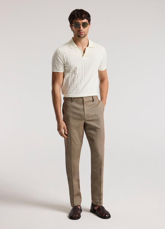 Tailored Stretch Cotton Linen Pants Taupe