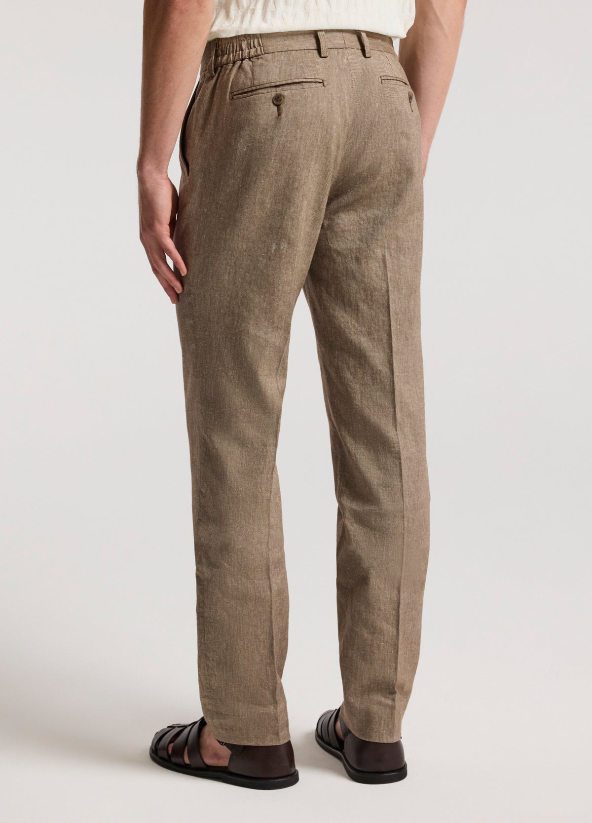 Tailored Stretch Cotton Linen Pants Taupe