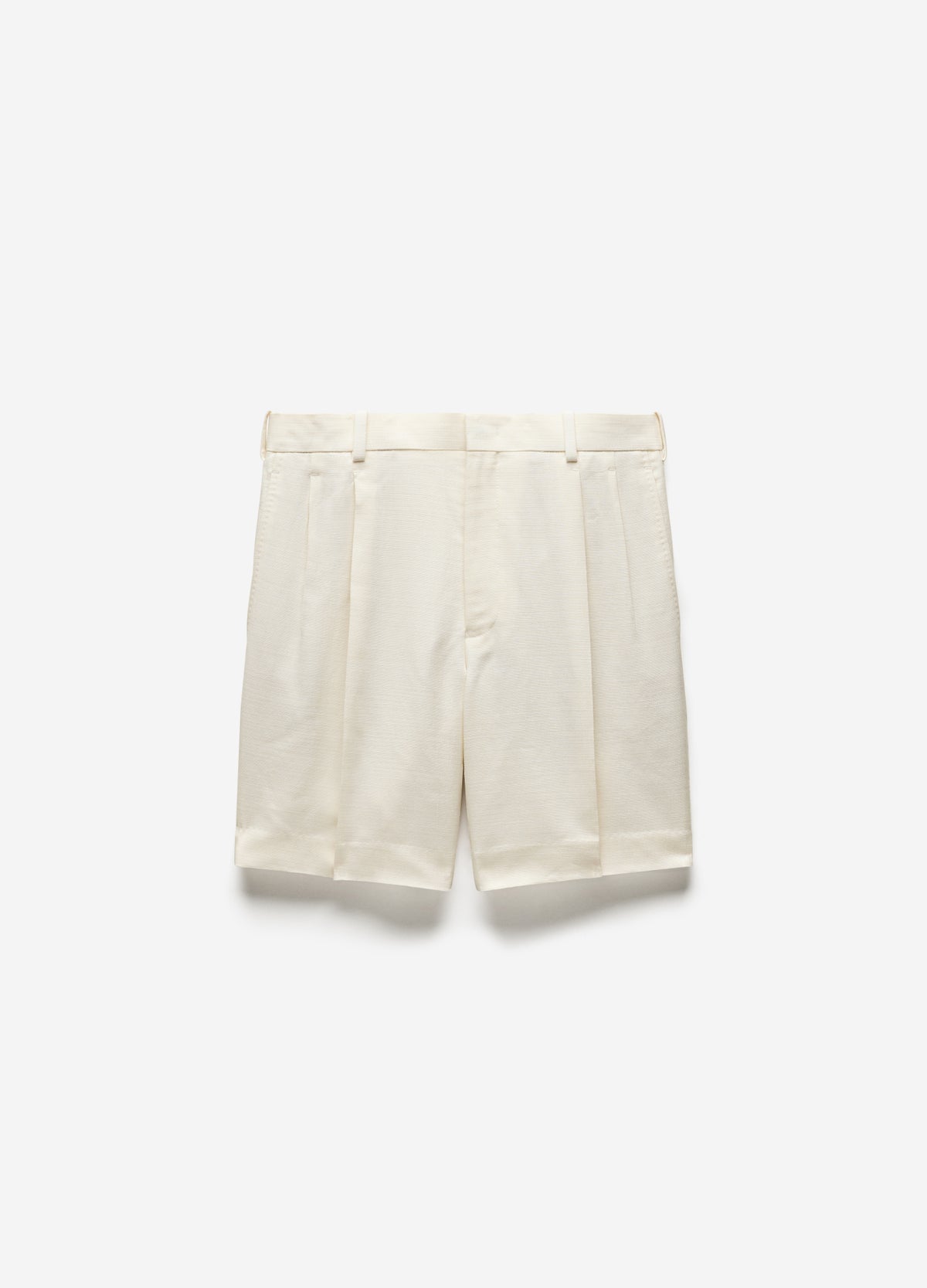 Relaxed Pleat Textured Shorts Ivory