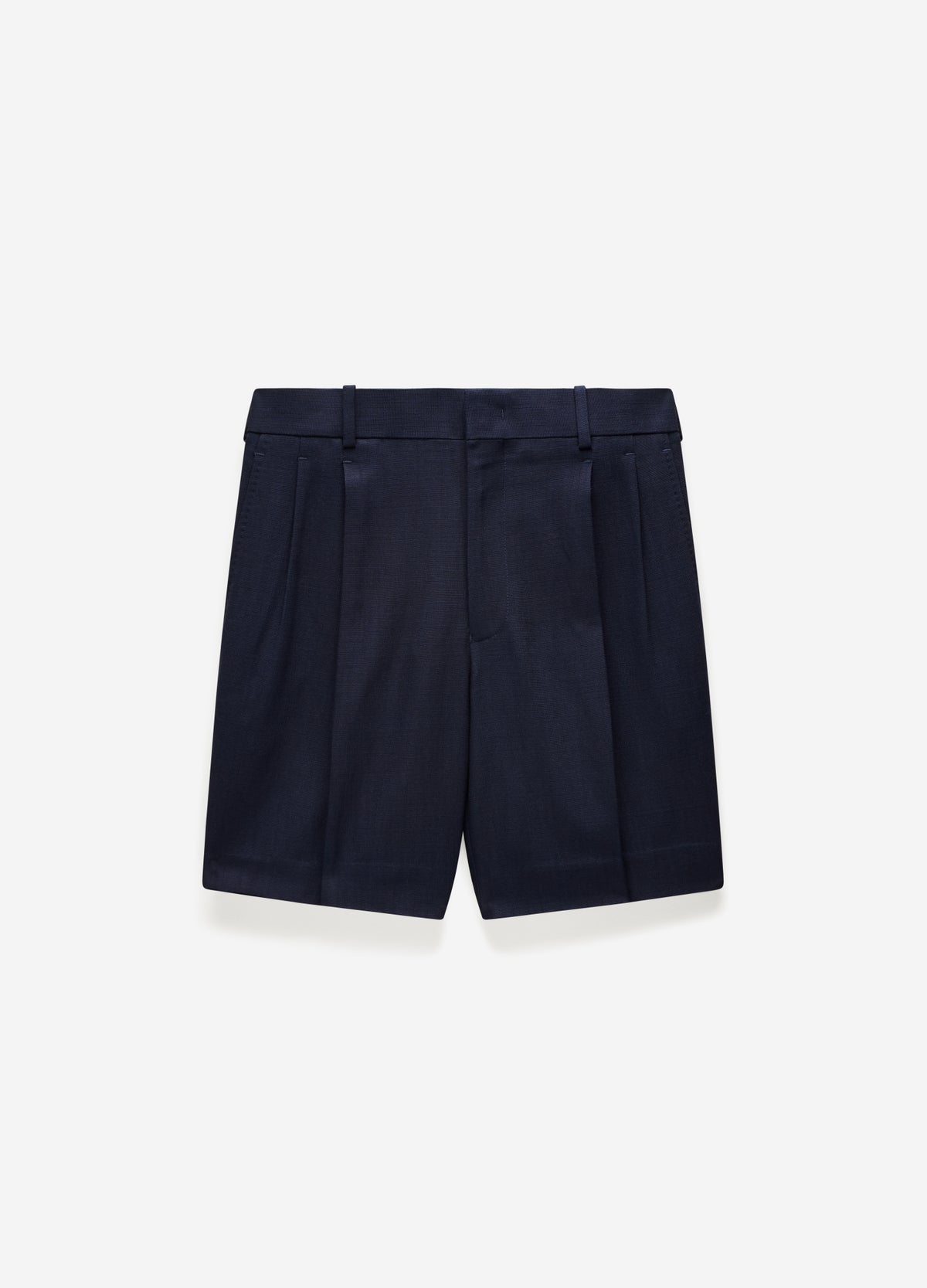 Relaxed Pleat Textured Shorts Navy