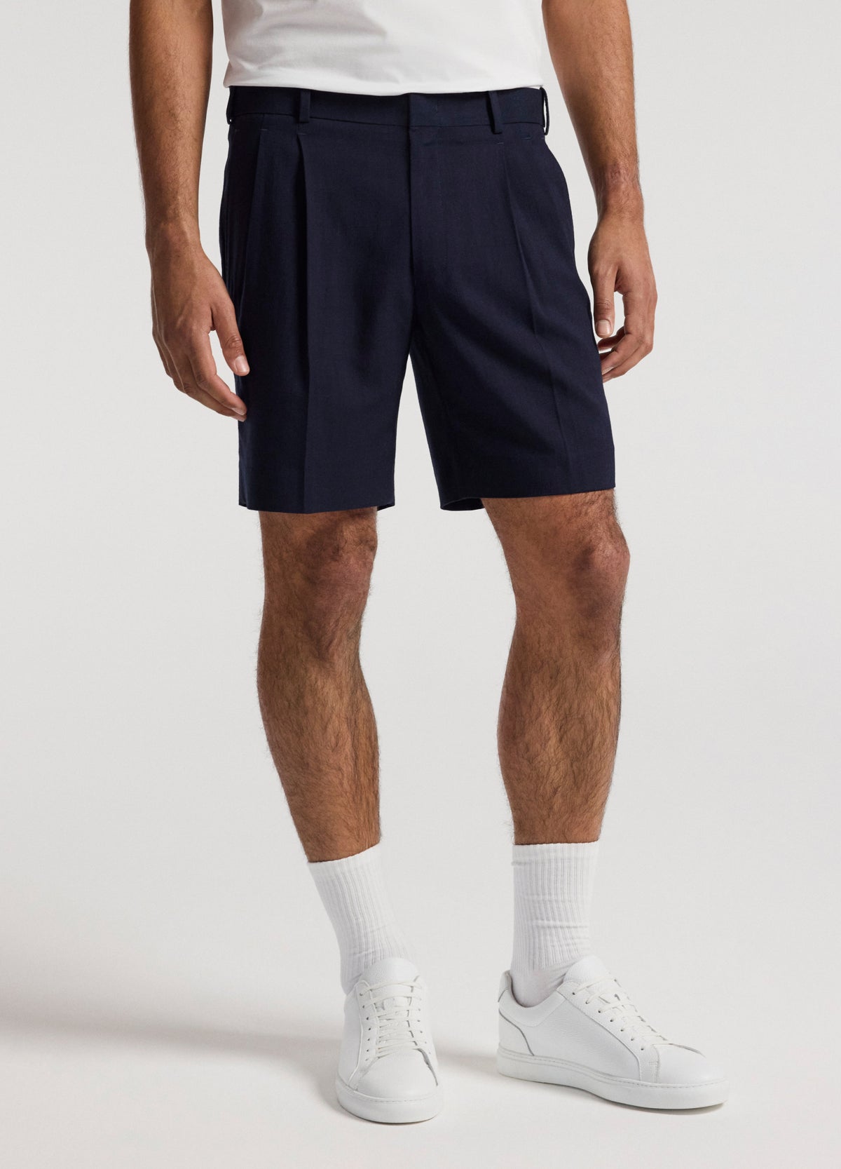 Relaxed Pleat Textured Shorts Navy