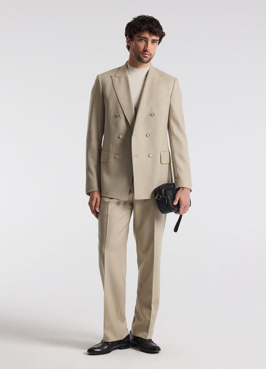 Straight Leg Wool Pants Sand