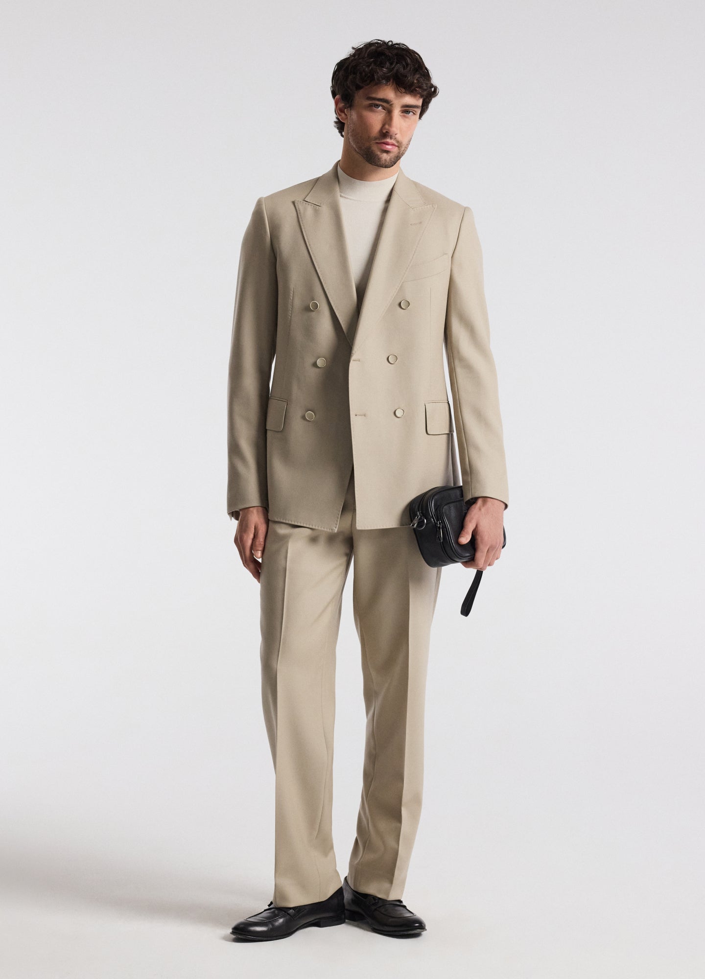 Straight Leg Wool Pants Sand