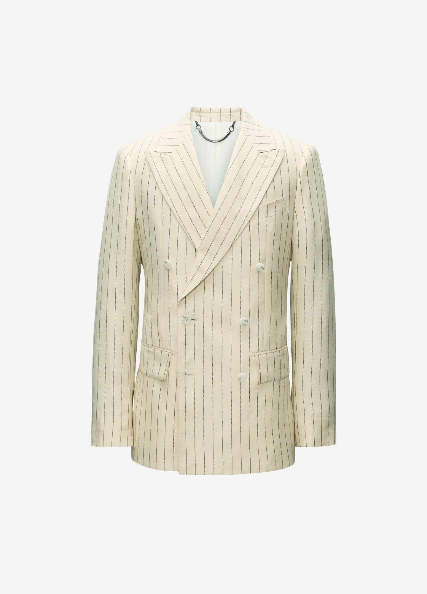 Striped Double-Breasted Suit Jacket Bone
