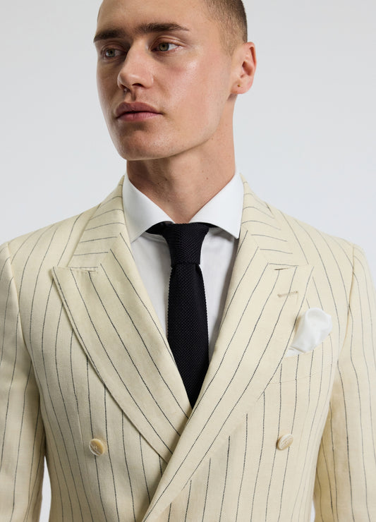 Striped Double-Breasted Suit Jacket Bone