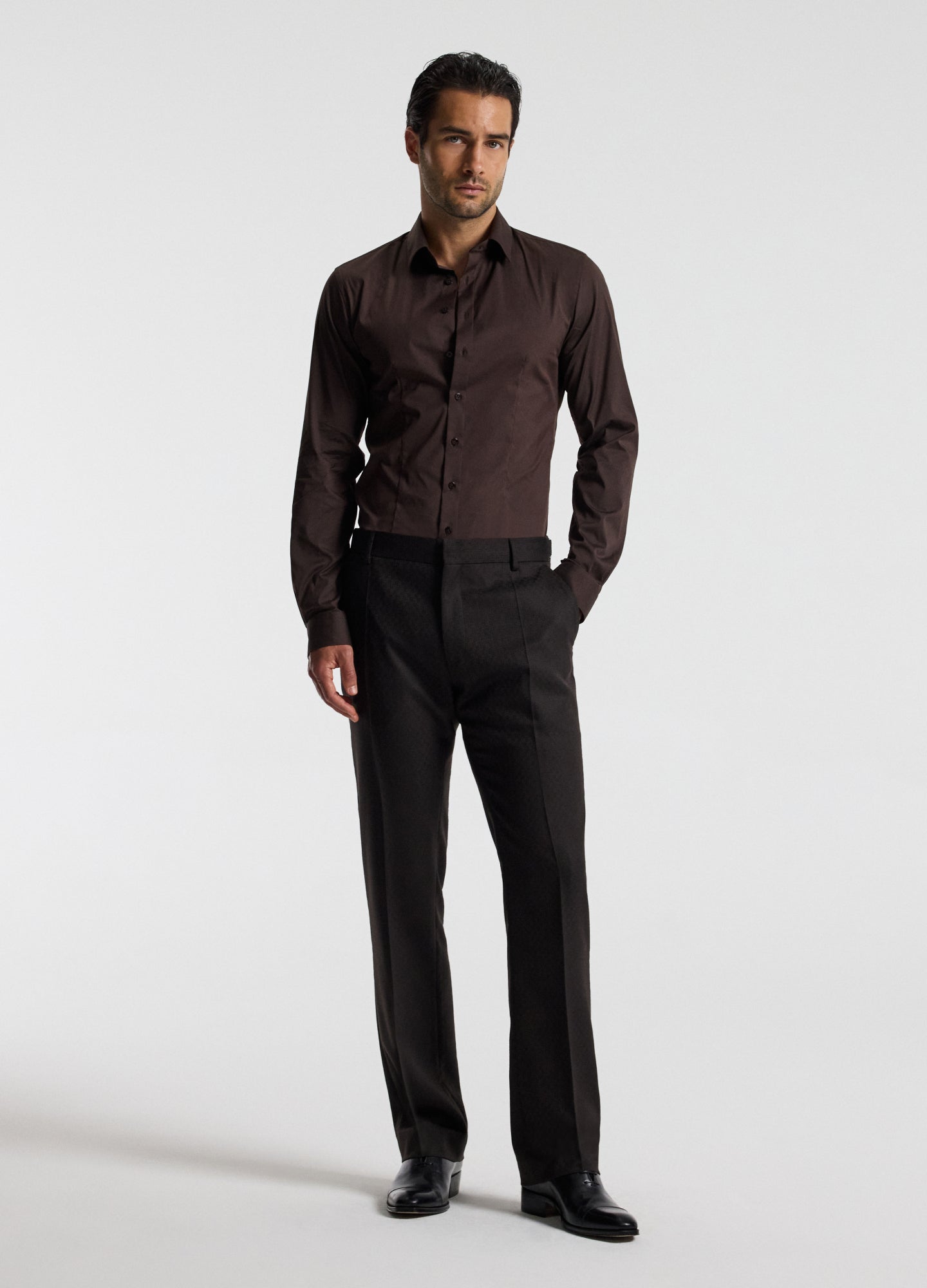 Jacquard Wool Suit Pants Chocolate