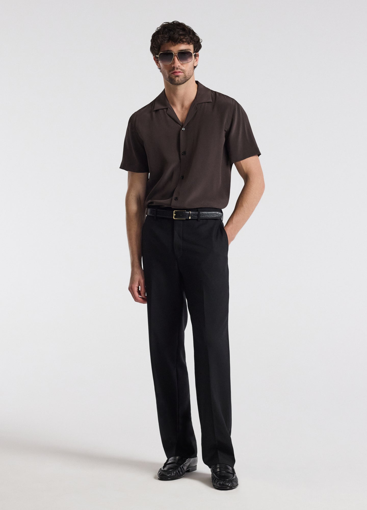 Straight Leg Wool Pants Black