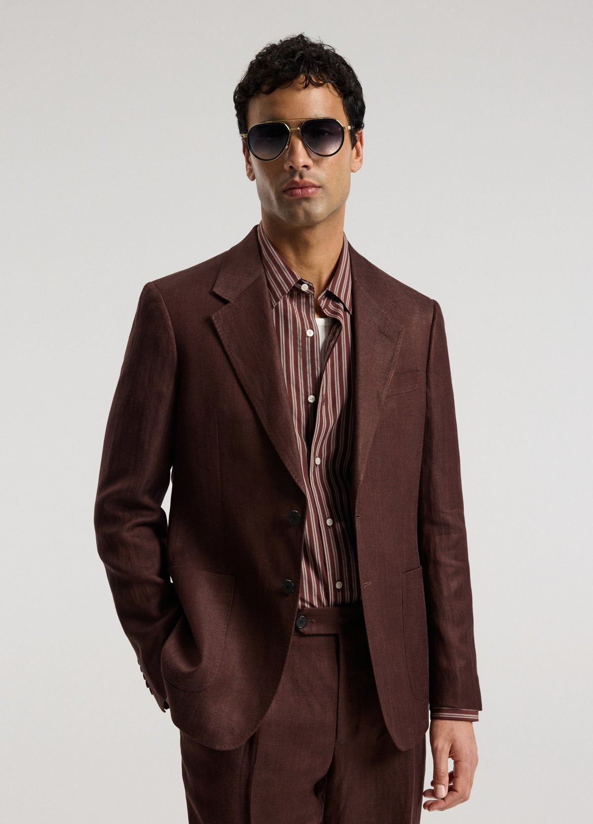 Twill Linen Blend Suit Jacket Bourbon