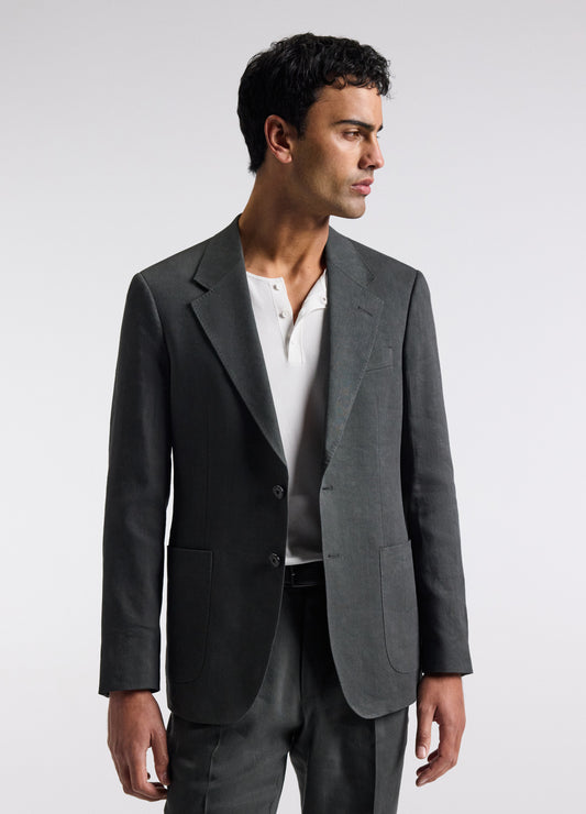 Stretch Linen Blend Suit Jacket Moss