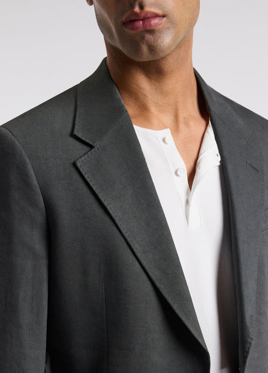 Stretch Linen Blend Suit Jacket Moss