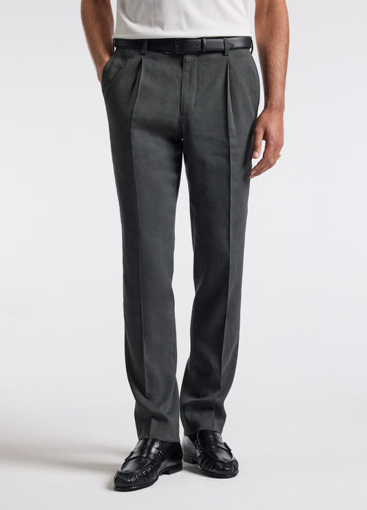 Stretch Linen Blend Suit Pants Moss