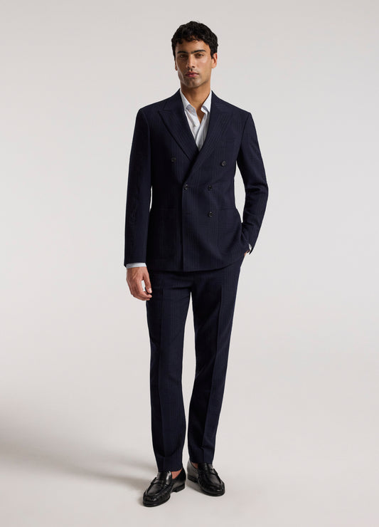 Double-Breasted Shadow Check Suit Jacket Navy