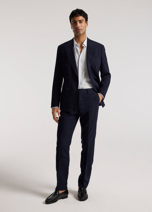 Double-Breasted Shadow Check Suit Jacket Navy