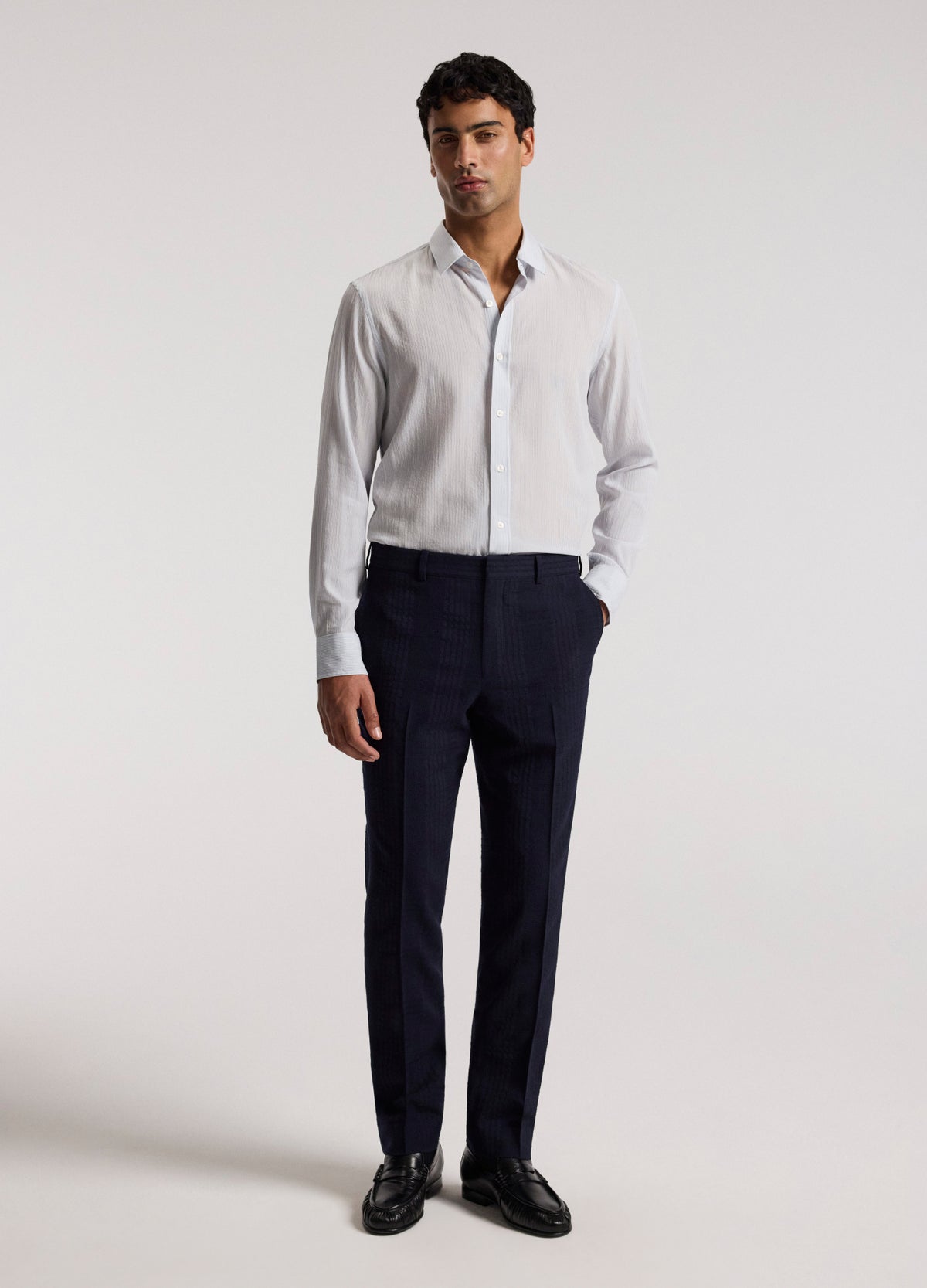 Tailored Shadow Check Suit Pants Navy