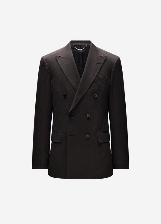 Double-Breasted Linen Blend Suit Jacket Chocolate