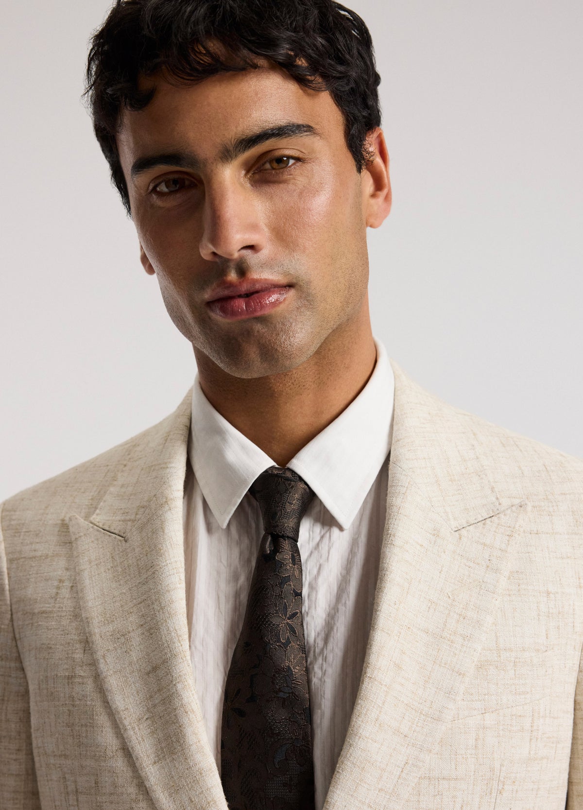 Tailored Crosshatch Suit Jacket Cream