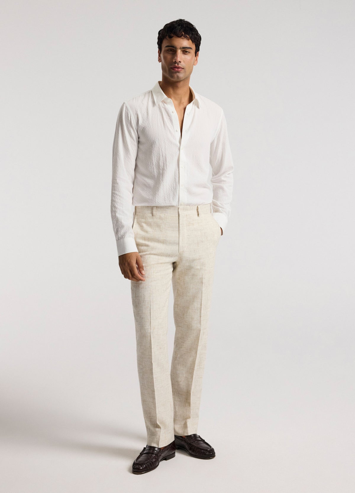Tailored Crosshatch Suit Pants Cream