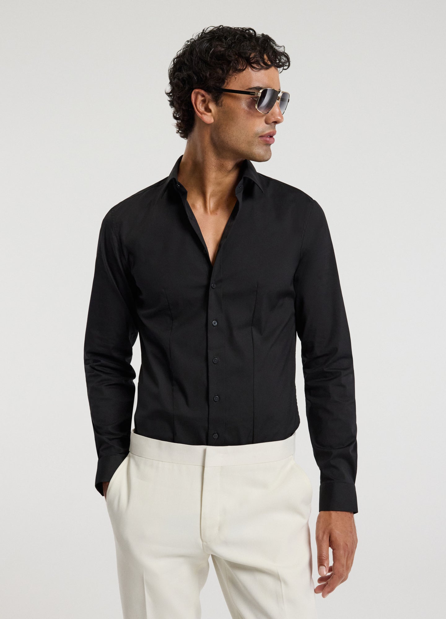 Stretch Cotton Poplin Shirt Black
