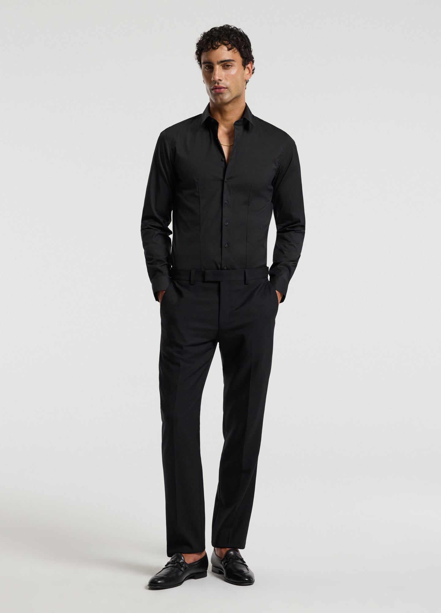 Stretch Cotton Poplin Shirt Black
