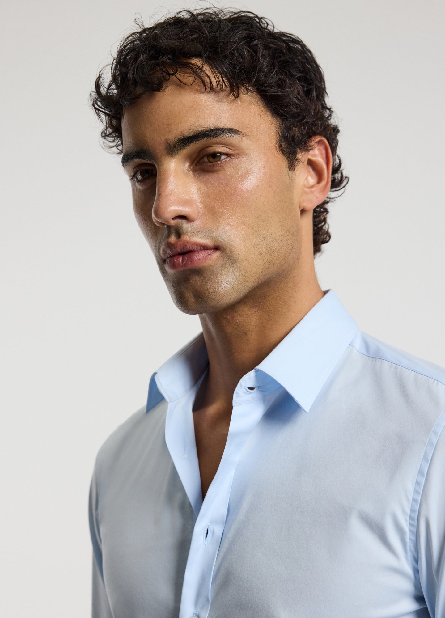 Stretch Cotton Poplin Shirt Light Blue