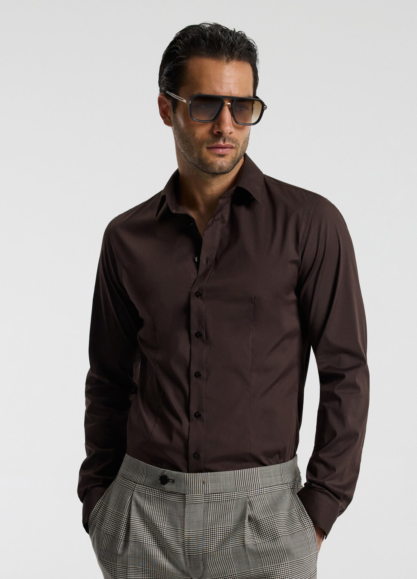 Stretch Cotton Poplin Shirt Chocolate