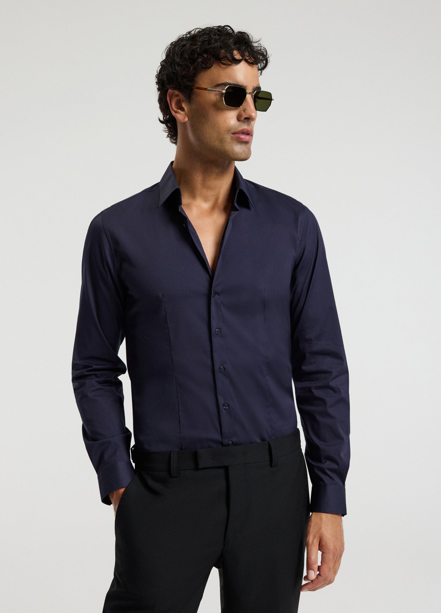 Stretch Cotton Poplin Shirt Navy