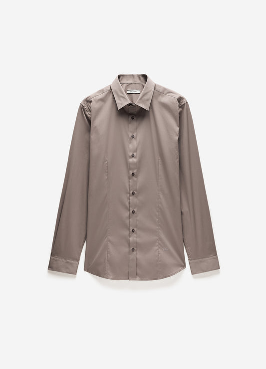 Stretch Cotton Poplin Shirt Sepia