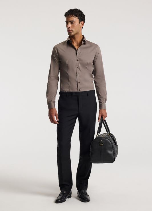 Stretch Cotton Poplin Shirt Sepia