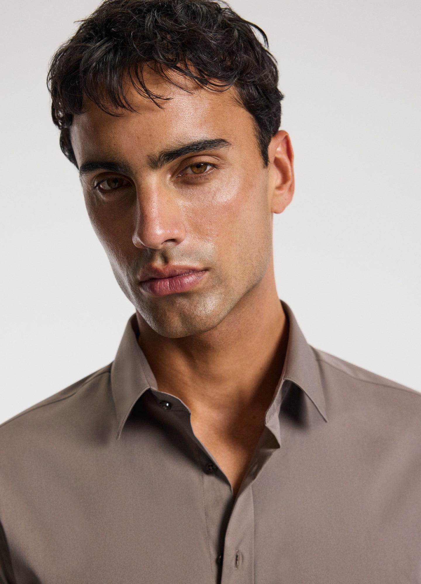 Stretch Cotton Poplin Shirt Sepia