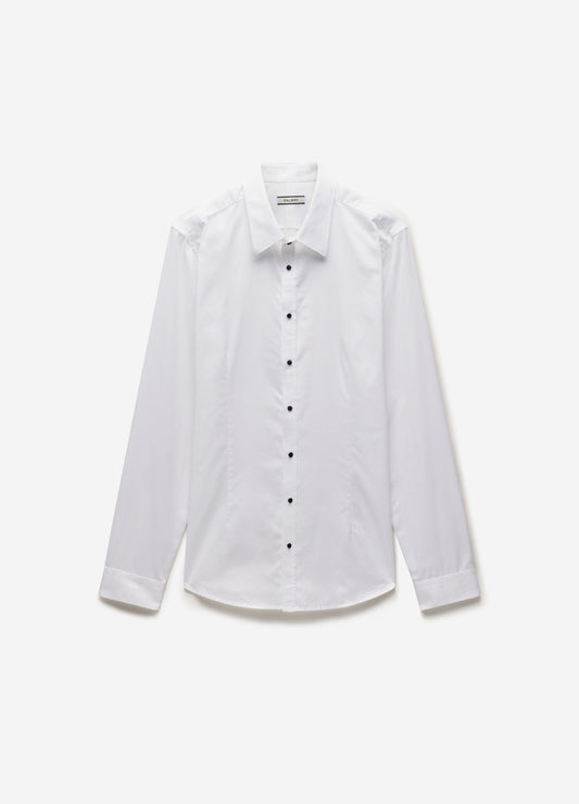 Tailored Fit Studded Twill Evening Shirt White