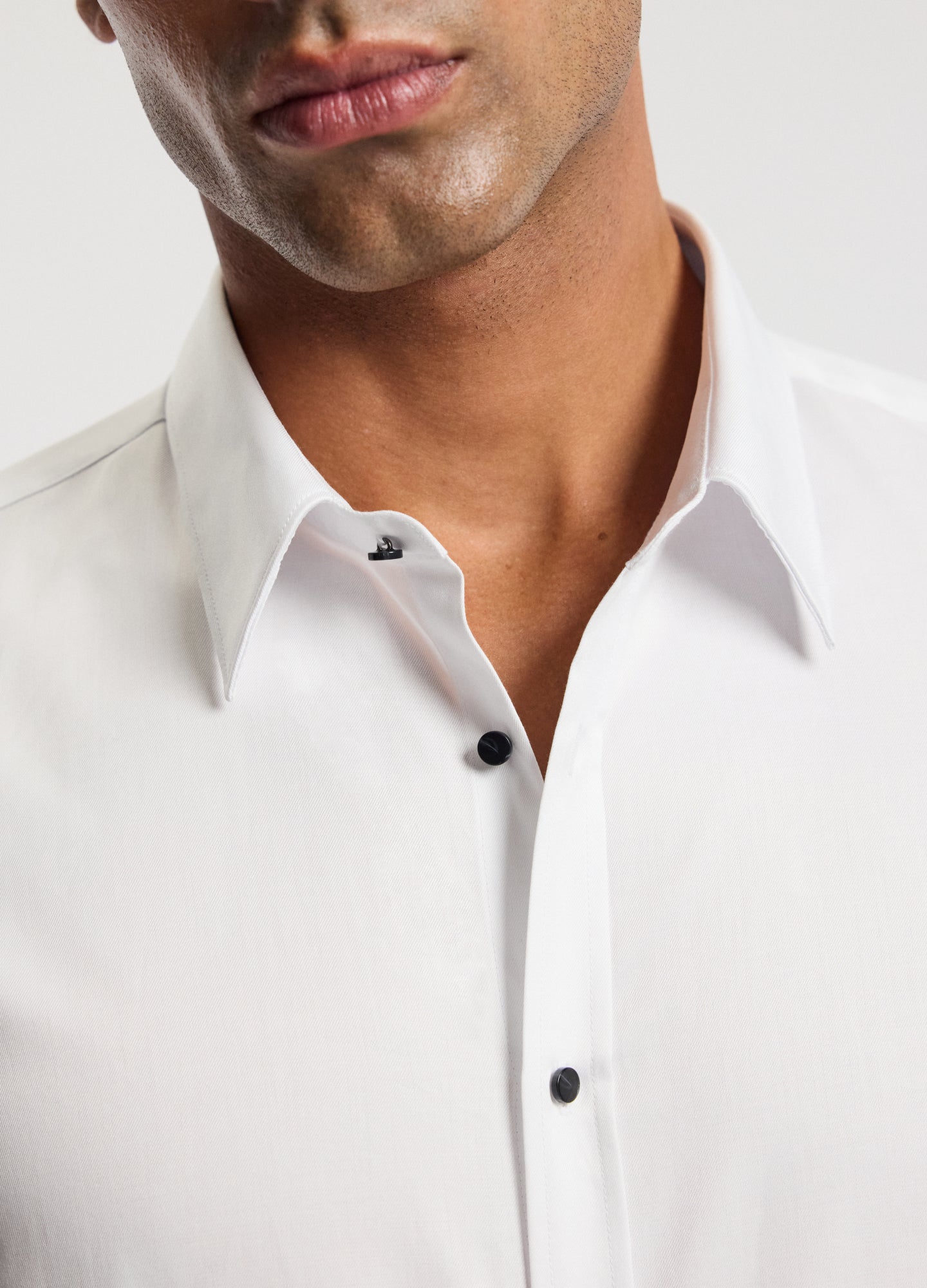 Tailored Fit Studded Twill Evening Shirt White