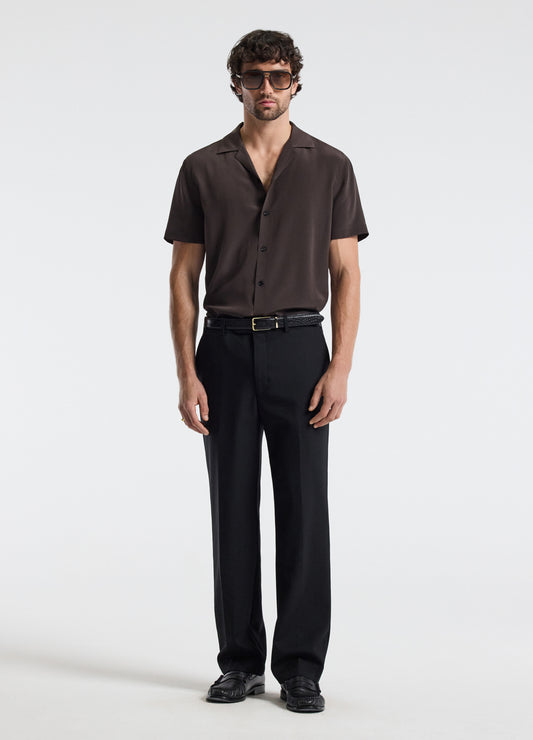 Camp Collar Silk Shirt Espresso