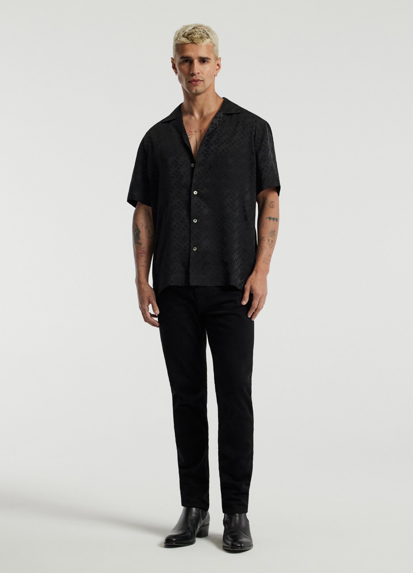 Monogram Silk Short Sleeved Shirt Black