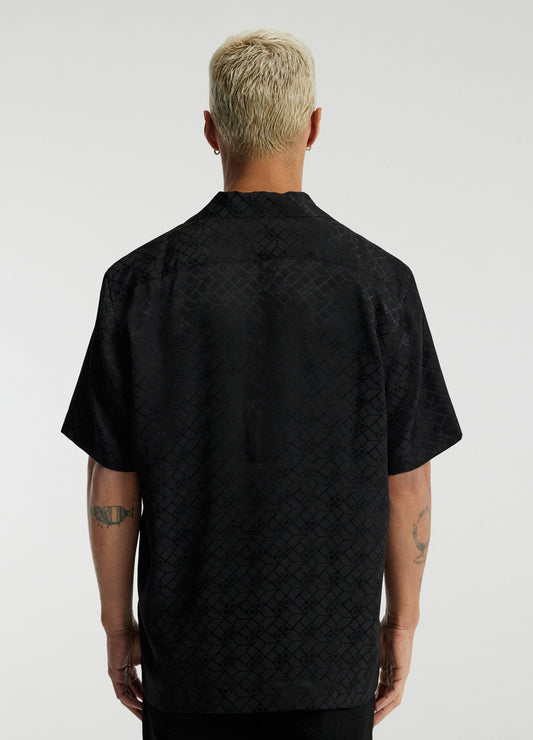 Monogram Silk Short Sleeved Shirt Black