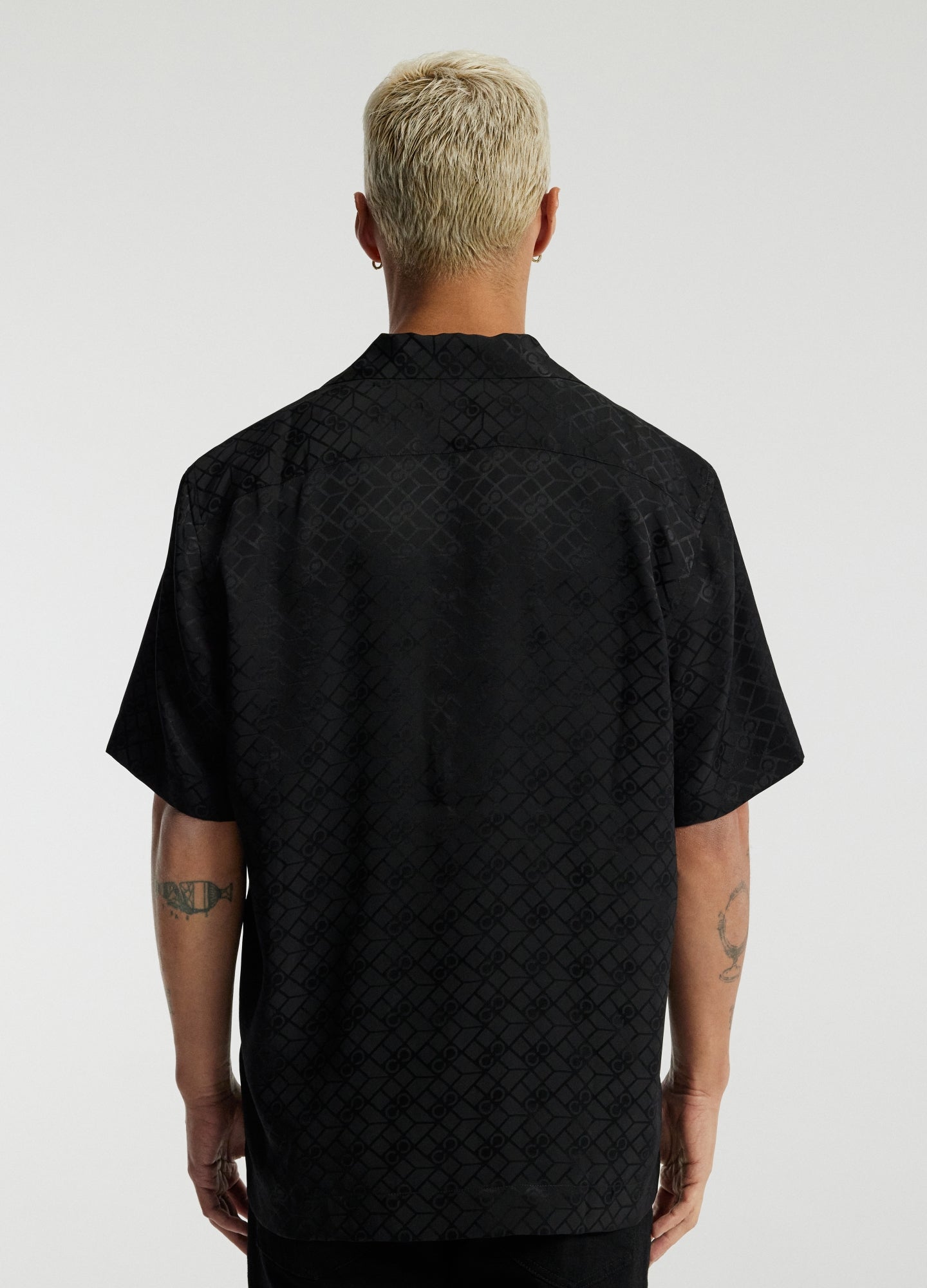Monogram Silk Short Sleeved Shirt Black