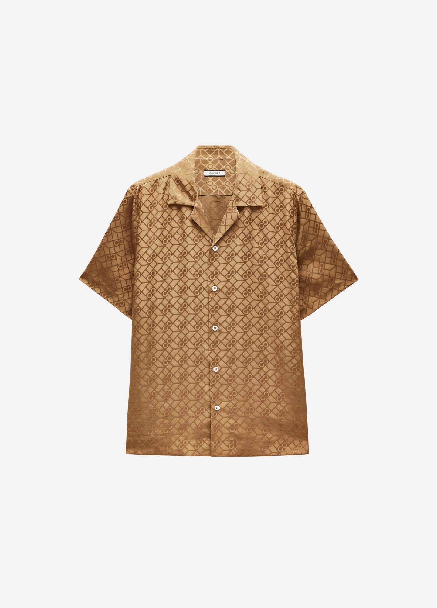 Logo Jacquard Silk Short Sleeve Shirt Toffee