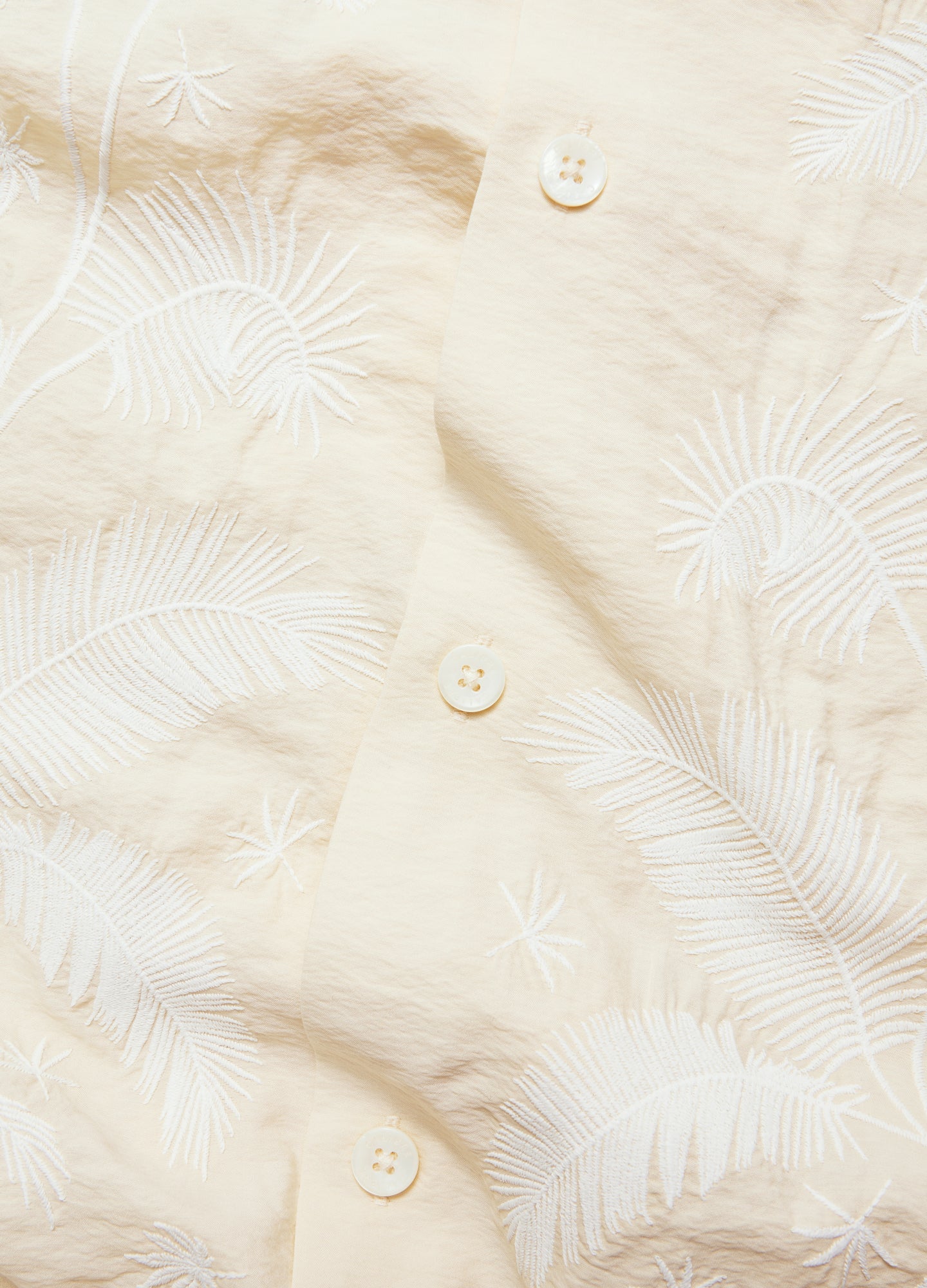 Palm Embroidered Silk Short Sleeve Shirt Off White