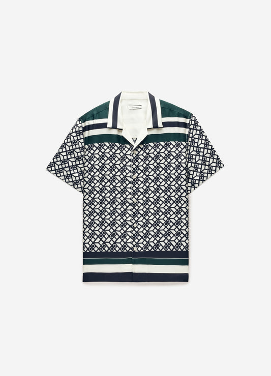 Monogram Scarf Silk Shirt Navy