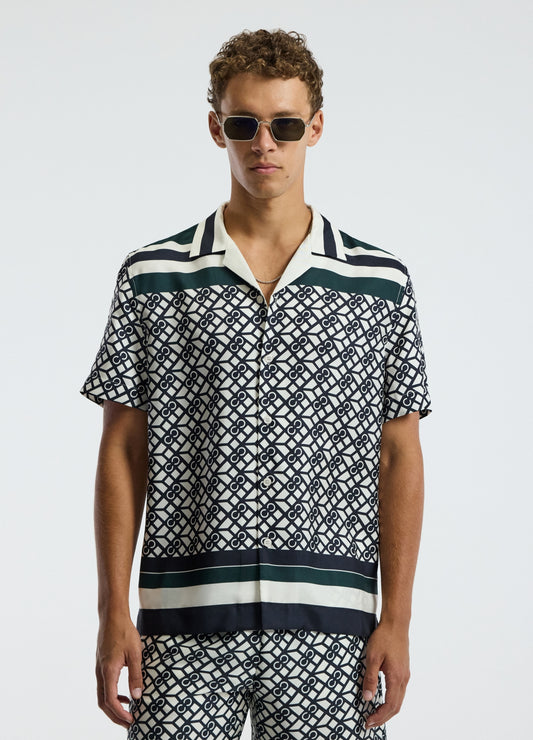 Monogram Scarf Silk Shirt Navy