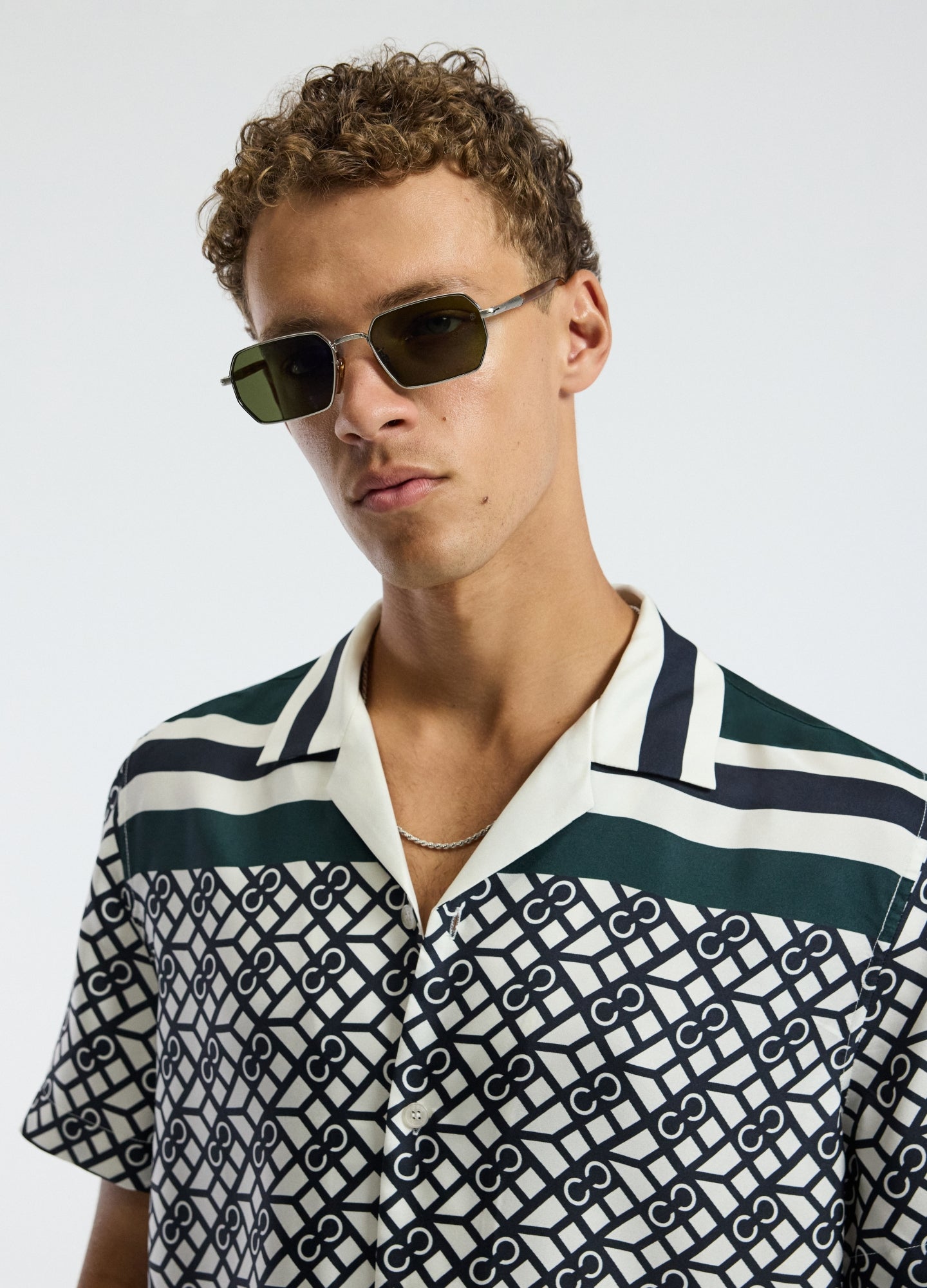 Monogram Scarf Silk Shirt Navy