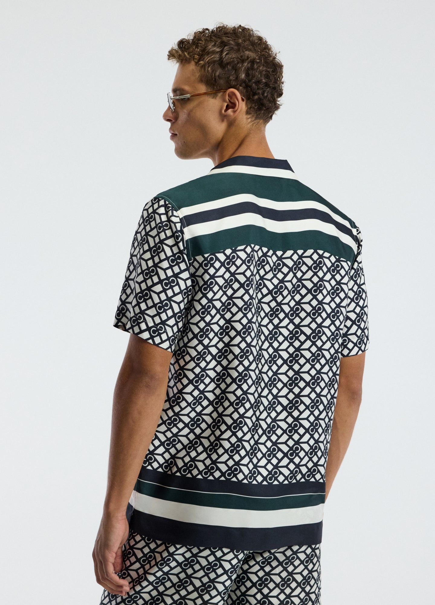 Monogram Scarf Silk Shirt Navy