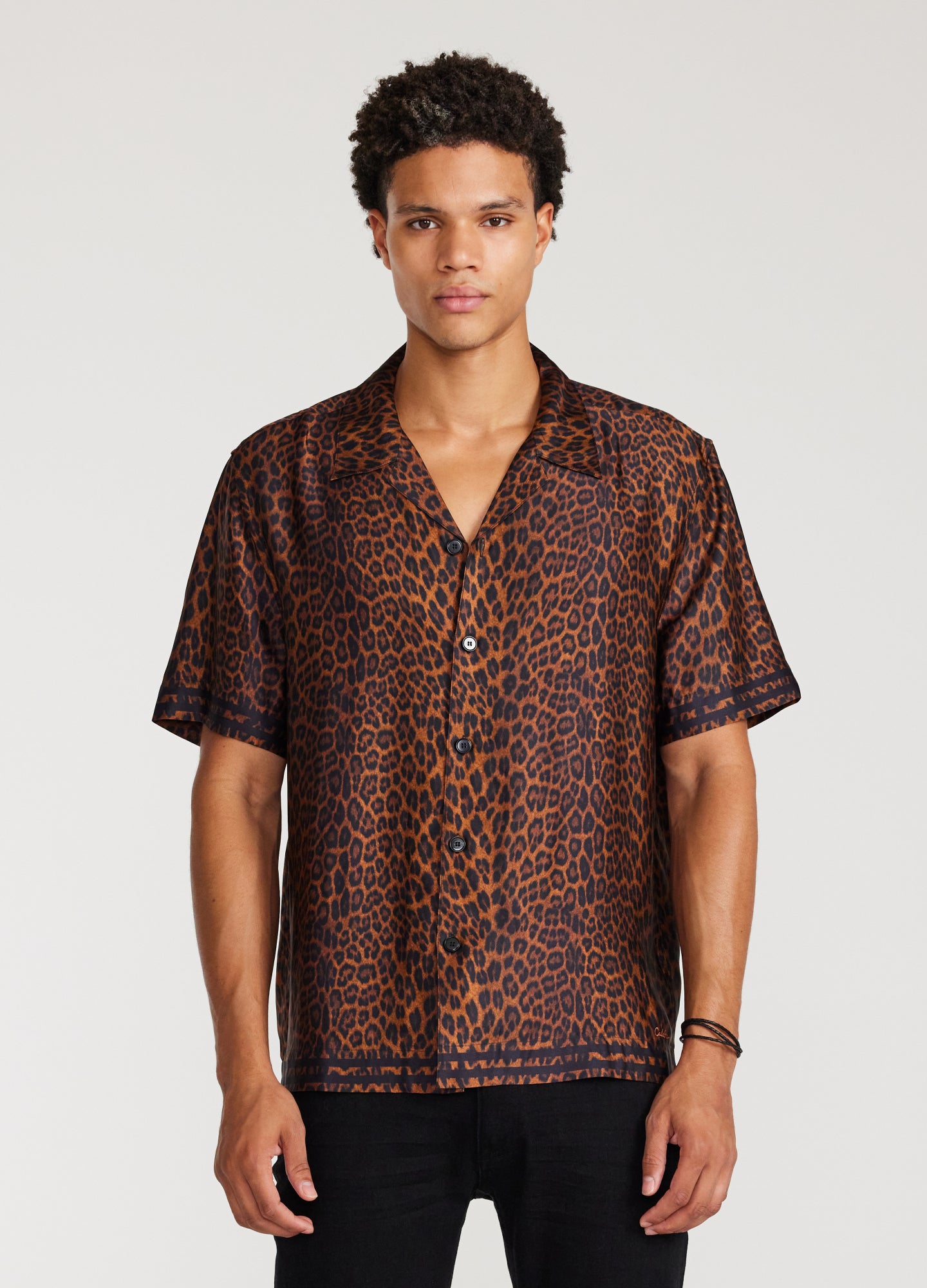 Leopard Print Short Sleeve Shirt Caramel