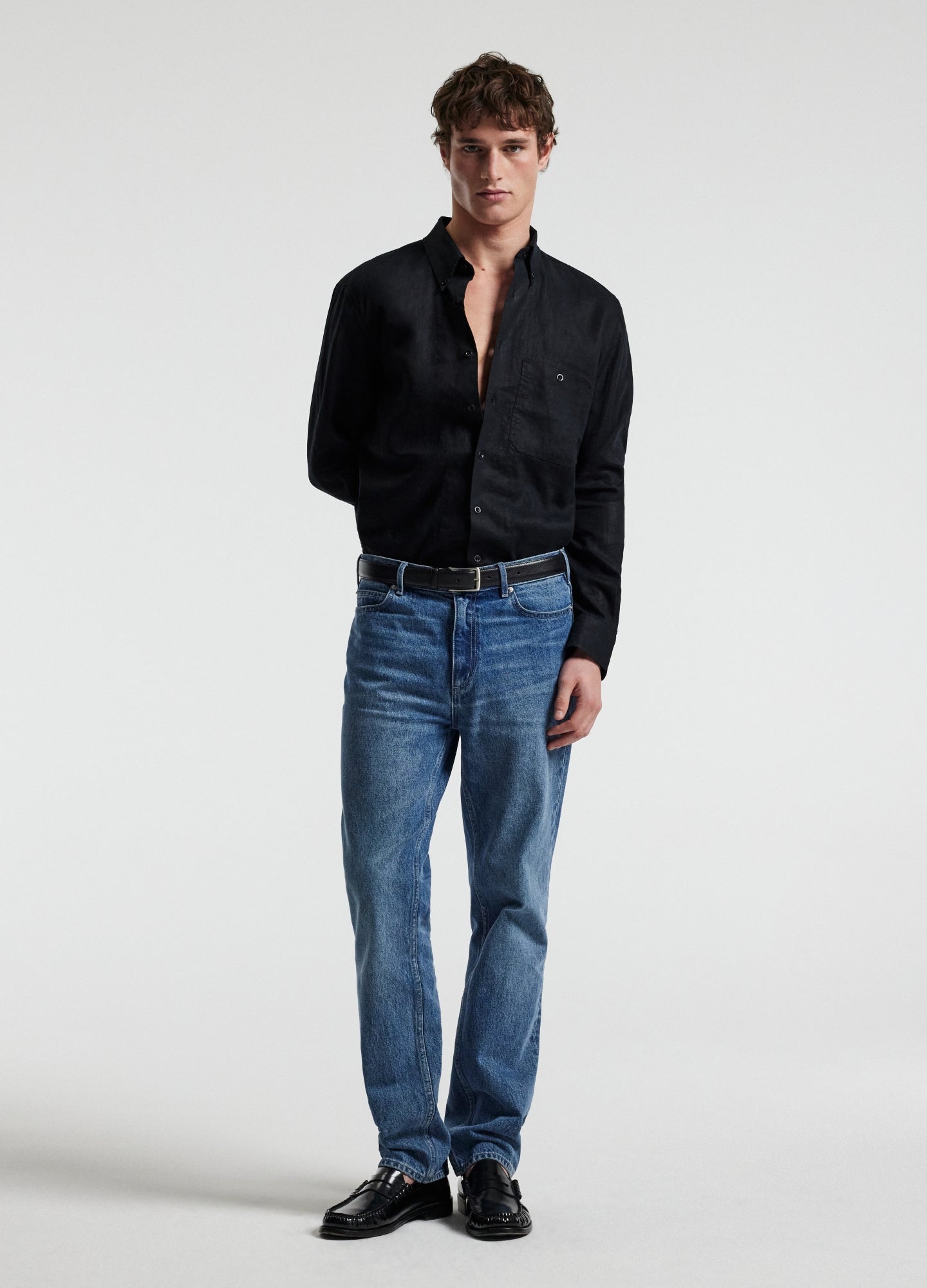 Washed Linen Shirt Black