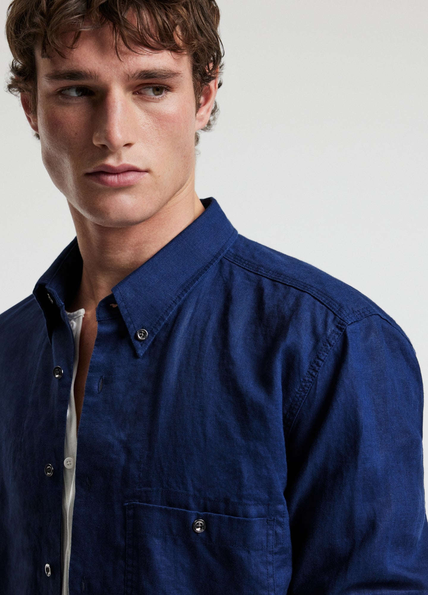 Washed Linen Shirt Royal Blue