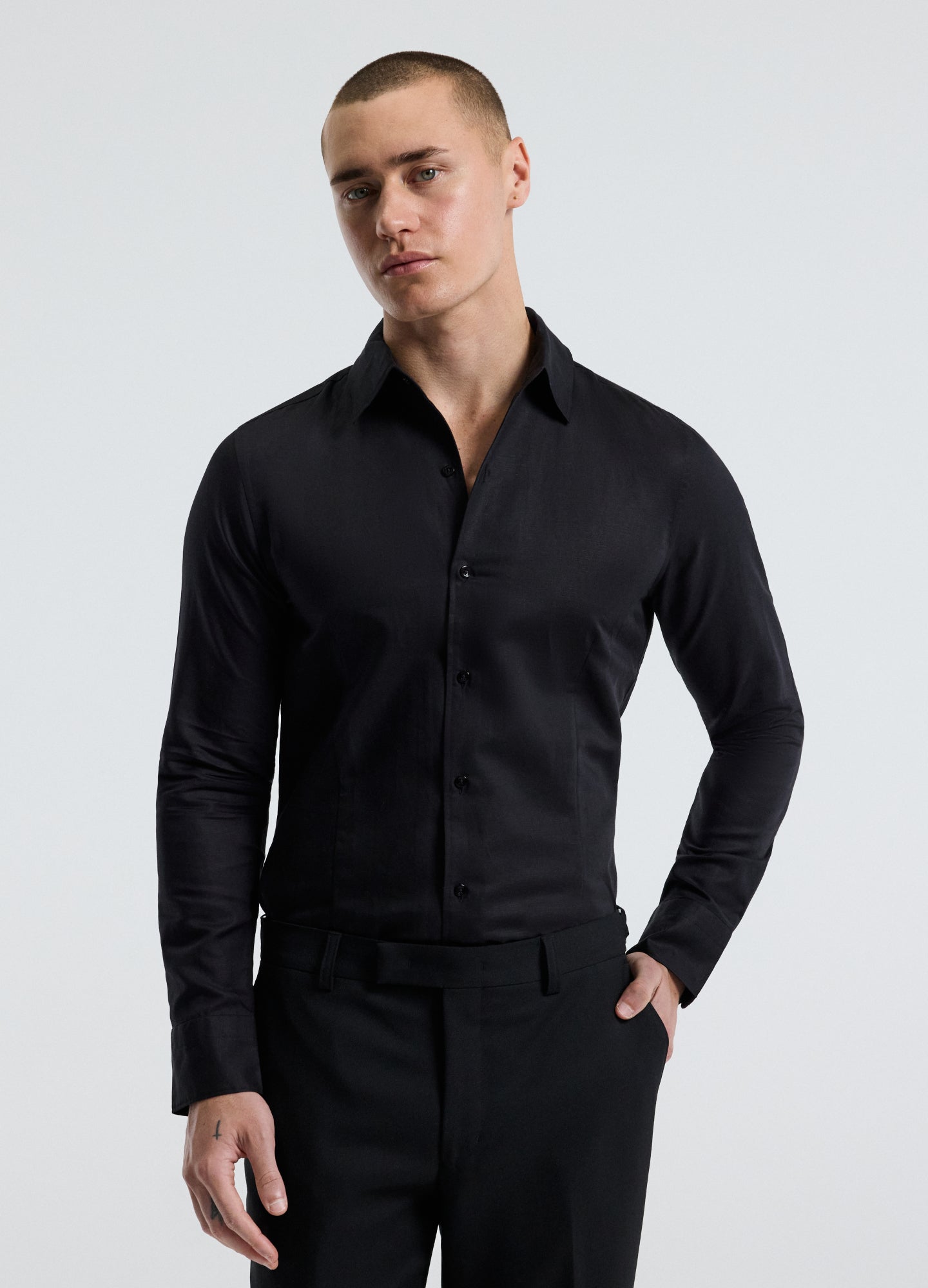 Refined Cotton Linen Shirt Black