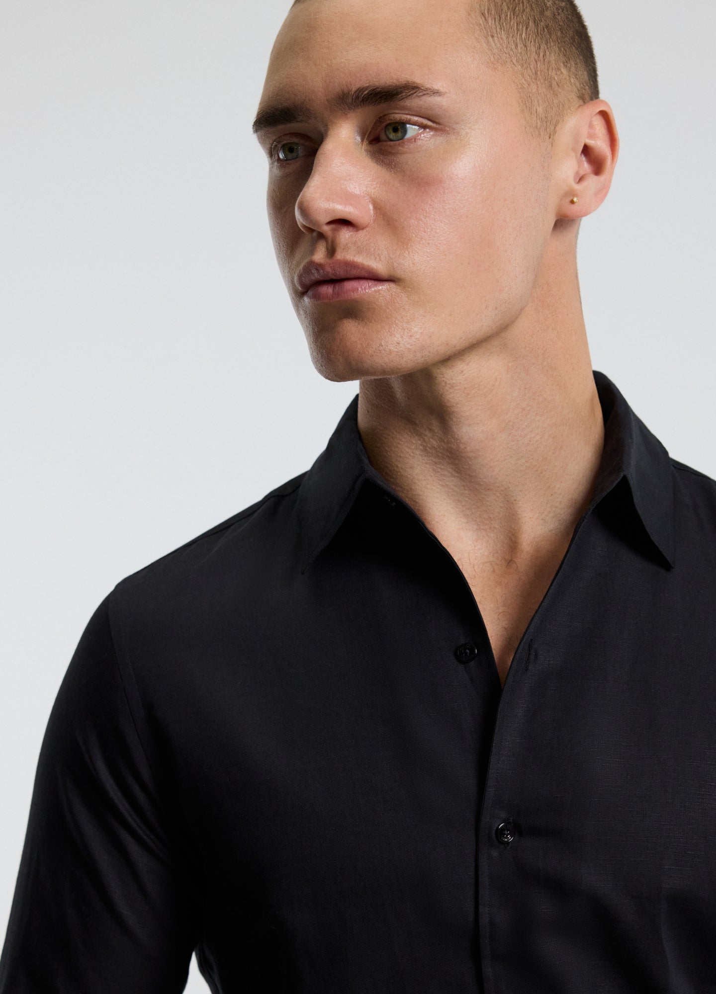 Refined Cotton Linen Shirt Black