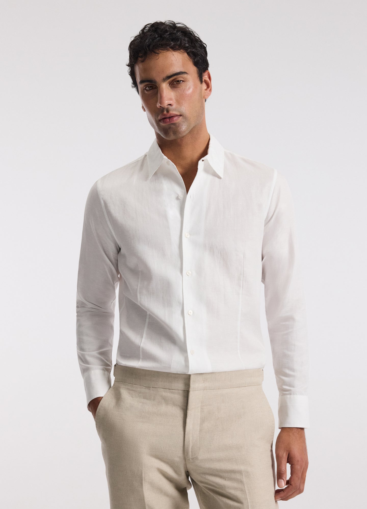 Tailored Cotton Linen Shirt White