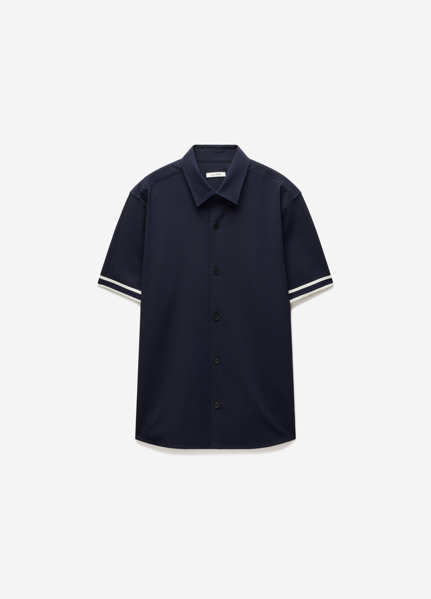 Stripe Trim Textured Overshirt Navy