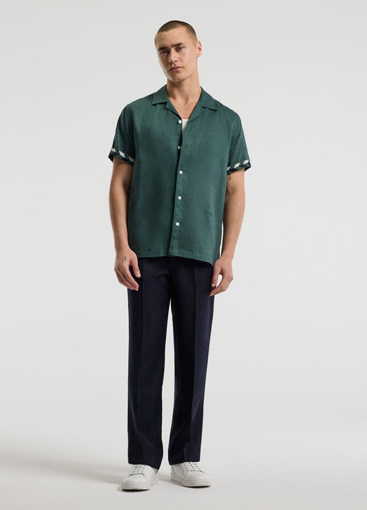 Cuff Detail Short Sleeve Linen Shirt Sea Green