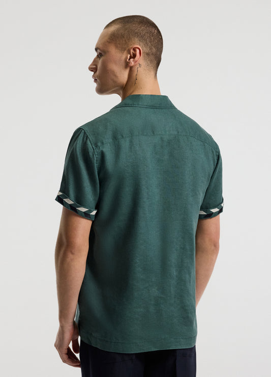 Cuff Detail Short Sleeve Linen Shirt Sea Green